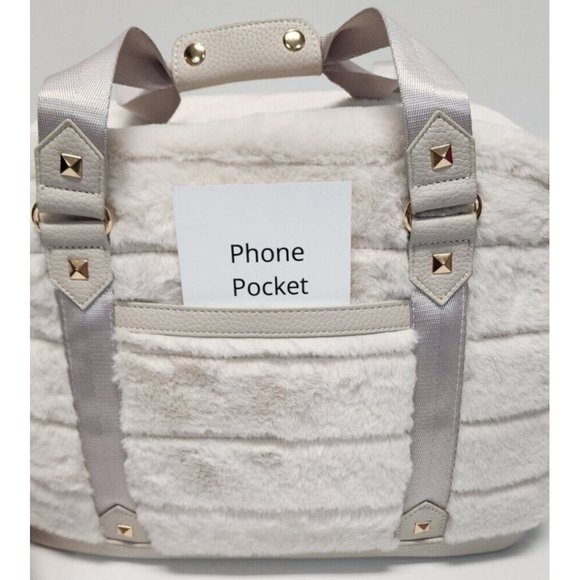 Cynthia Rowley Duffle Ivory Cream Fur Adjustable Removable Crossbody Strap - Picture 2 of 14